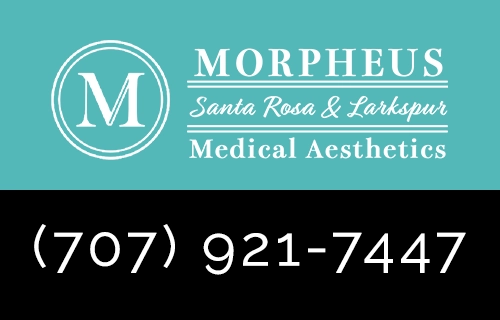 Company logo with caption Morpheus Larkspur, Medical Aesthetics and phone number 707-921-7447